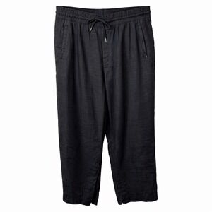 Athleta Linen Split Hem Wide Leg Pants Size 1X Black Elastic Drawstring Waist